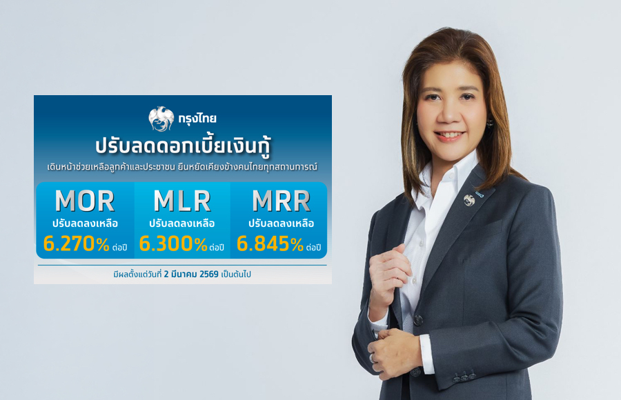 'กรุงไทย'ปรับลดอัตราดอกเบี้ยเงินกู้ มีผล 2 มี.ค.นี้ ช่วยบรรเทาภาระหนี้ครัวเรือนและธุรกิจ